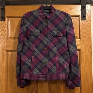 Vintage Jones New York Wool Plaid Jacket Purple & Gray Size 12, Lots of Details